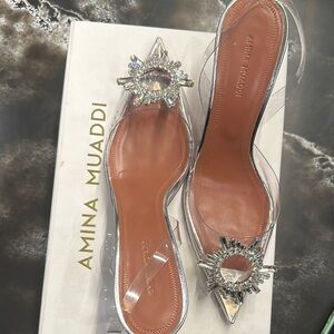 Amina Muaddi Clear Crystal Embellished Women's Shoes